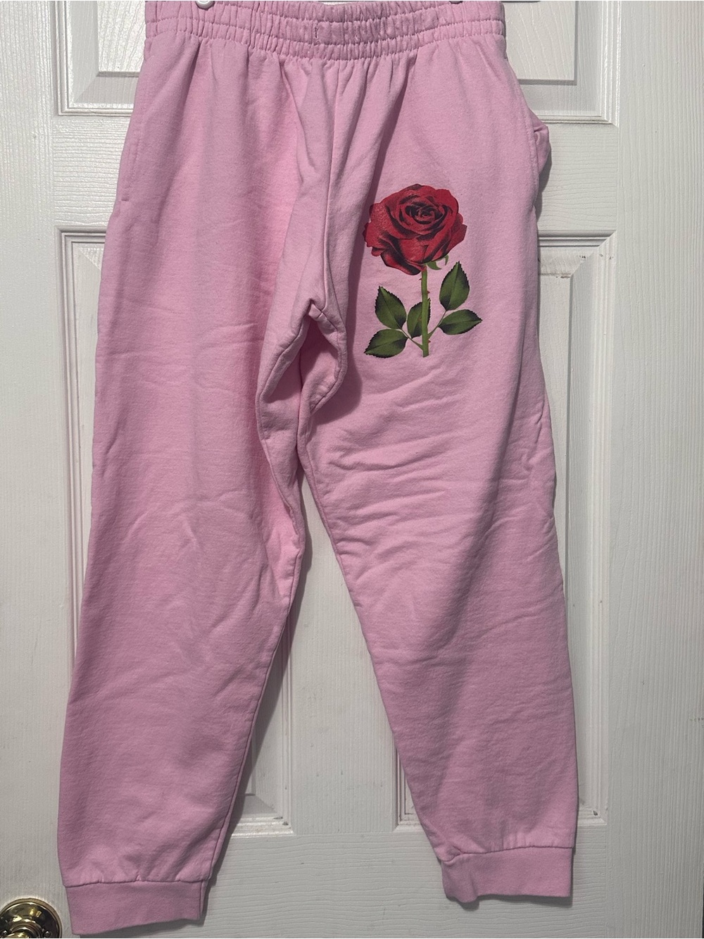 Source Unknown Pink Joggers with Red Rose Graphic